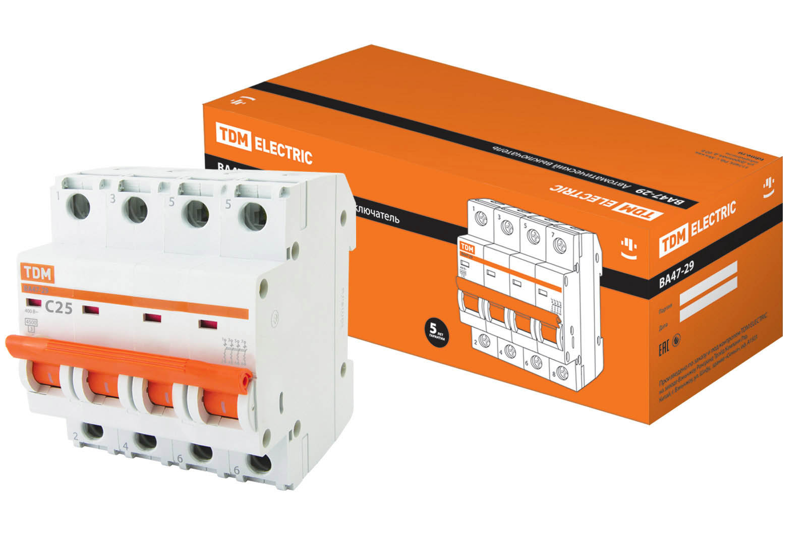 Выключатель автоматическийВА47-29 4Р 25А 4,5кА х-ка С TDM