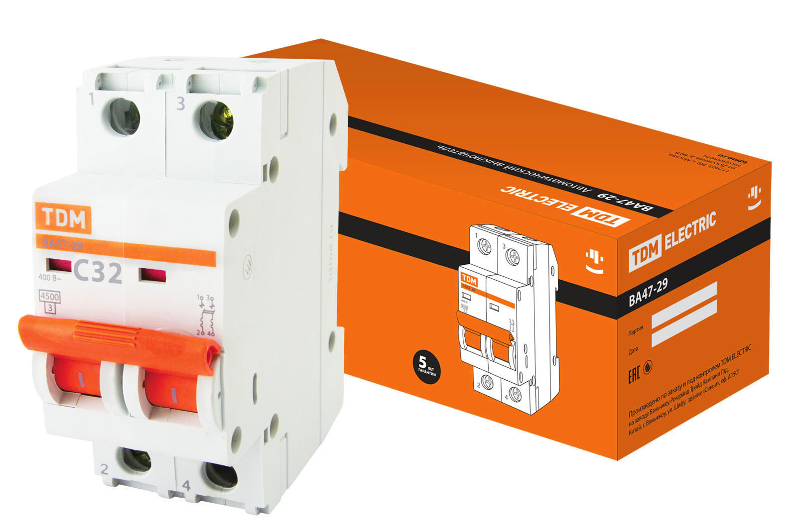 Выключатель автоматическийВА47-29 2Р 32А 4,5кА х-ка С TDM