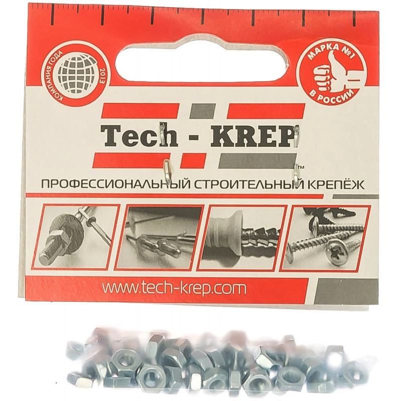 Гайка Tech-Krep М3 DIN934 шестигранная оцинкованная, 60 шт