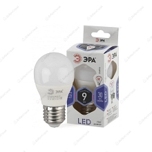 Лампа cветодиодная LED P45-9W-860-E27 ЭРА (диод, шар, 9Вт, хол, E27) (10/100/3600)