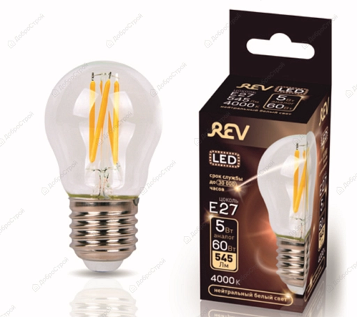 Светодиодная лампа REV Ritter LED FILAMENT шарик G45 E27 5W,  4000K, DECO Premium нейтральный свет