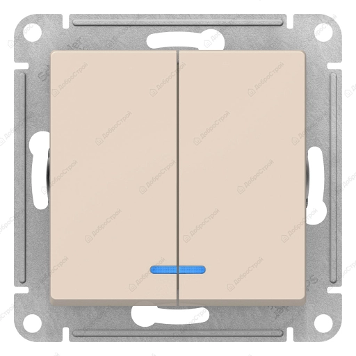 Выключатель ATLASDESIGN 2-клавишный  с подсветкой, 10АХ, механизм, бежевый