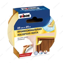 Лента профессиональная клейкая Unibob для внутренних работ 0,025х25м, желтая