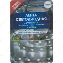 Лента светодиодная Feron LS606 60SMD(5050)/m 14.4W/m 12V 3m белый c драйвером